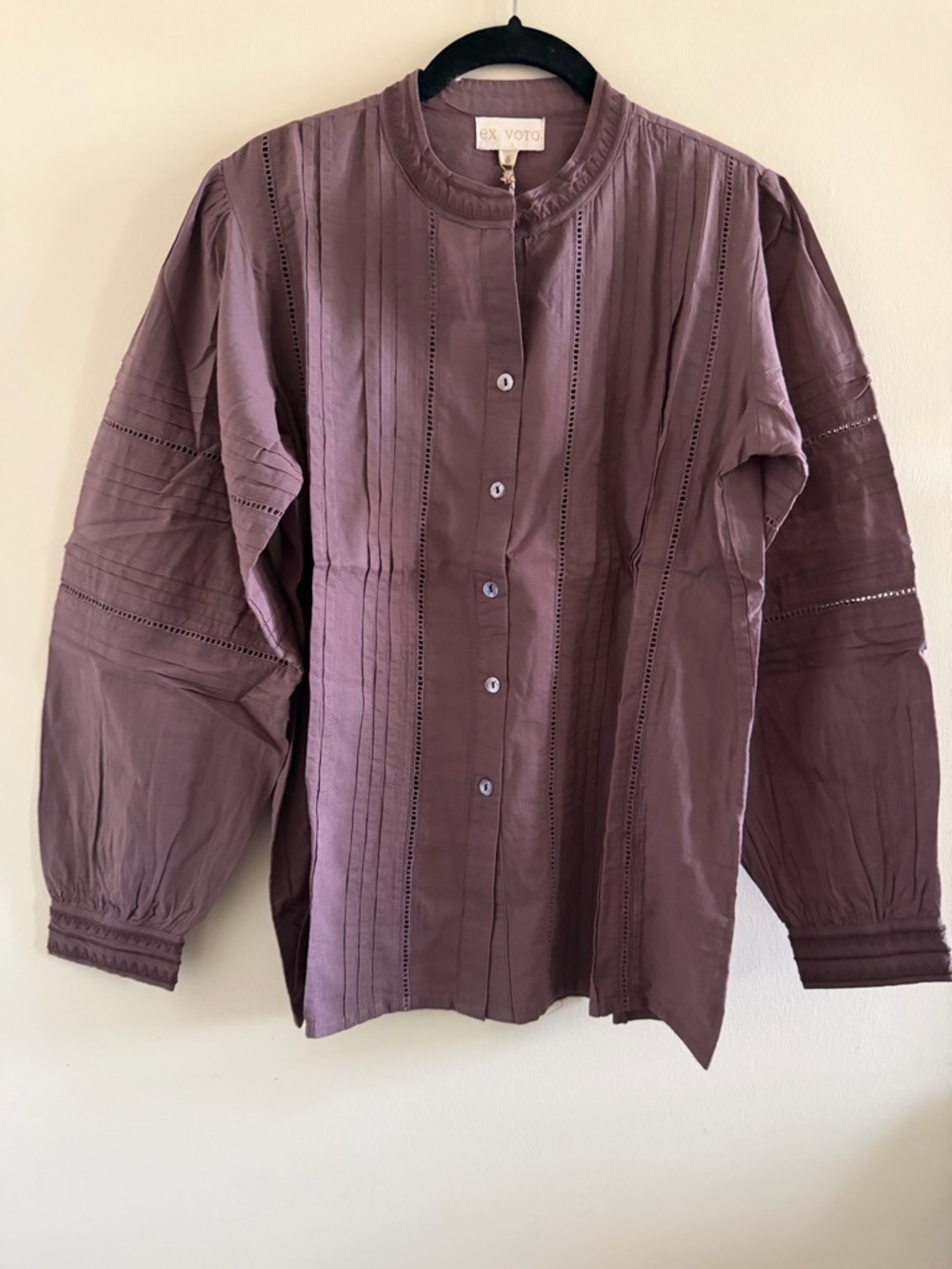 New! Ex  Voto Pintuck Button-Front Blouse